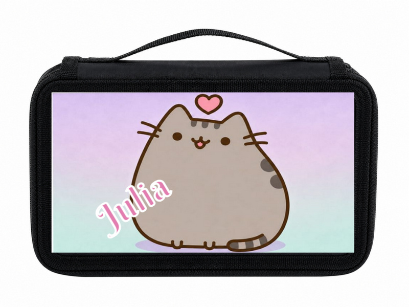 Personalizowany piórnik czterokomorowy Pusheen z imieniem – piórnik dla fanki uroczego kotka