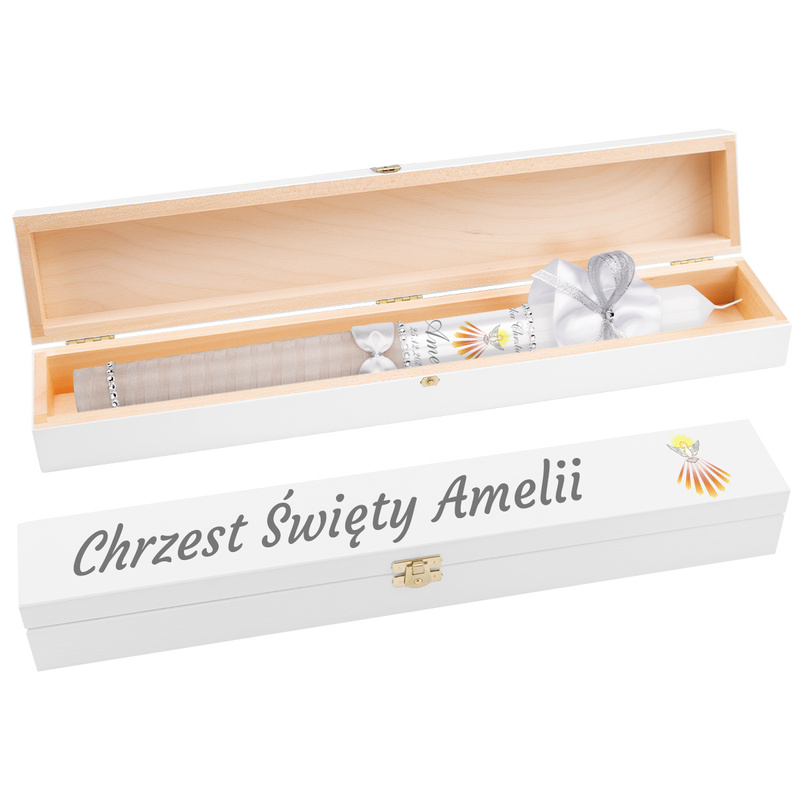 Świeca z pudełkiem na Chrzest ze zdjęciem / Pudełko z nadrukiem / Model G26 / Zestaw na chrzest