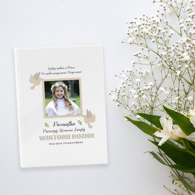 Biblia na I Komunię ze zdjęciem i imieniem na okładce, nadruk UV